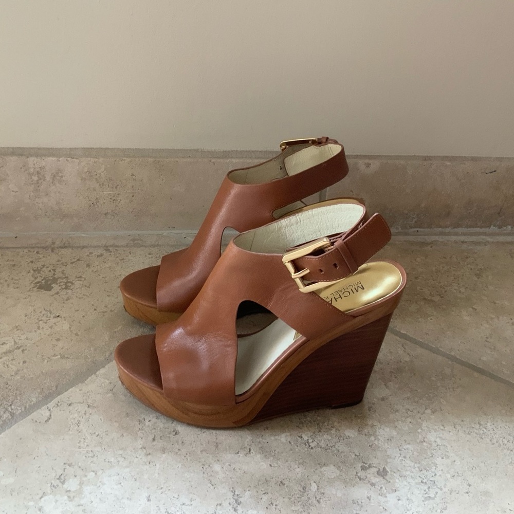 Michael Kors Brown Leather Wedge Sandals